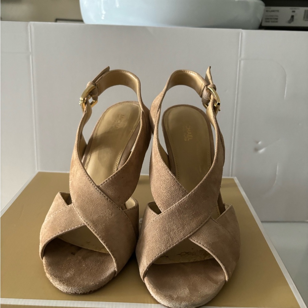 Michael Kors Women's Beige Suede High Heel Sandal